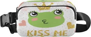 Fanny Packs for Women Men Frog Golden Glittering Crown Belt Bag Waist Pouch Packs Crossbody Bag Running Hiking Fanny Pack Gifts for Girls Boys