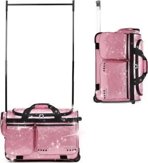 Fanwoli Bundles Kits | 23" Dance Bag with Garment Rack(Pink) & 4-Piece Costume Bag Cover(Pink)