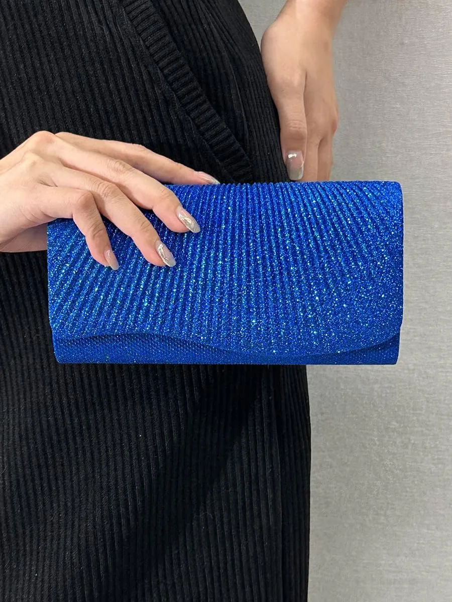 Fashion Pleated Glitter Dinner Bag Mini Clutch Bag Fancy Wedding Bag Chain Shoulder Bag Diagonal Span bag