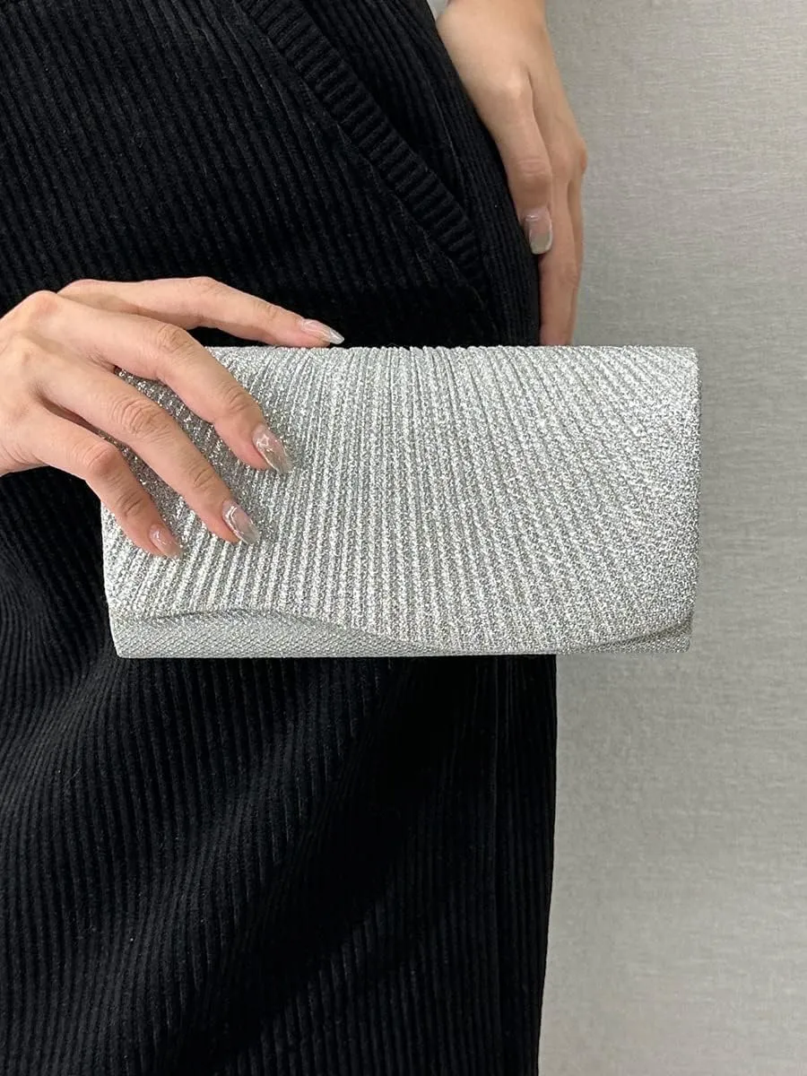 Fashion Pleated Glitter Dinner Bag Mini Clutch Bag Fancy Wedding Bag Chain Shoulder Bag Diagonal Span bag