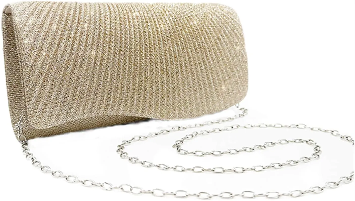 Fashion Pleated Glitter Dinner Bag Mini Clutch Bag Fancy Wedding Bag Chain Shoulder Bag Diagonal Span bag