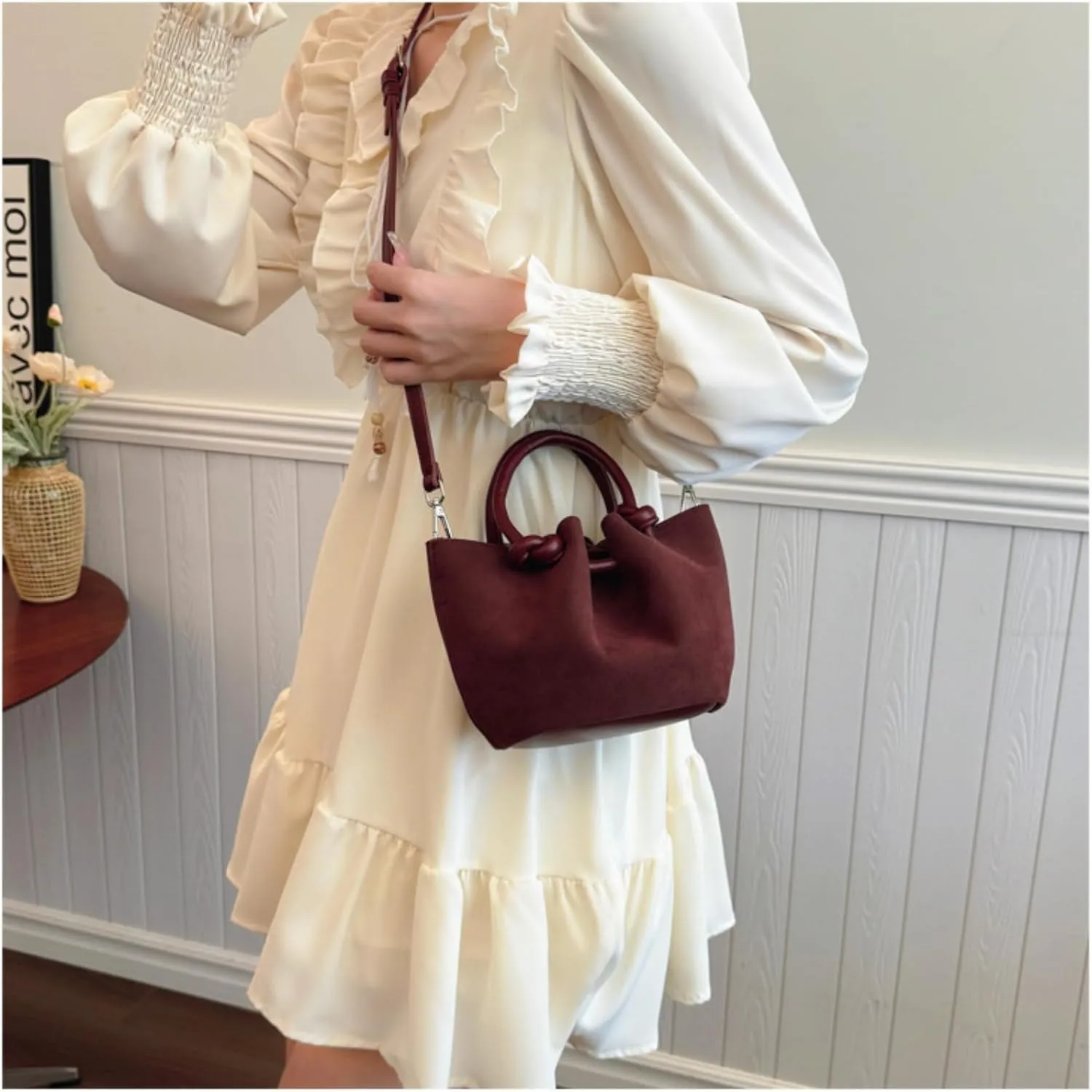 Fashionable Hobo Bag - Chic Water Bucket Purse with Matching Pouch, Comfortable Handle, Drawstring Closure