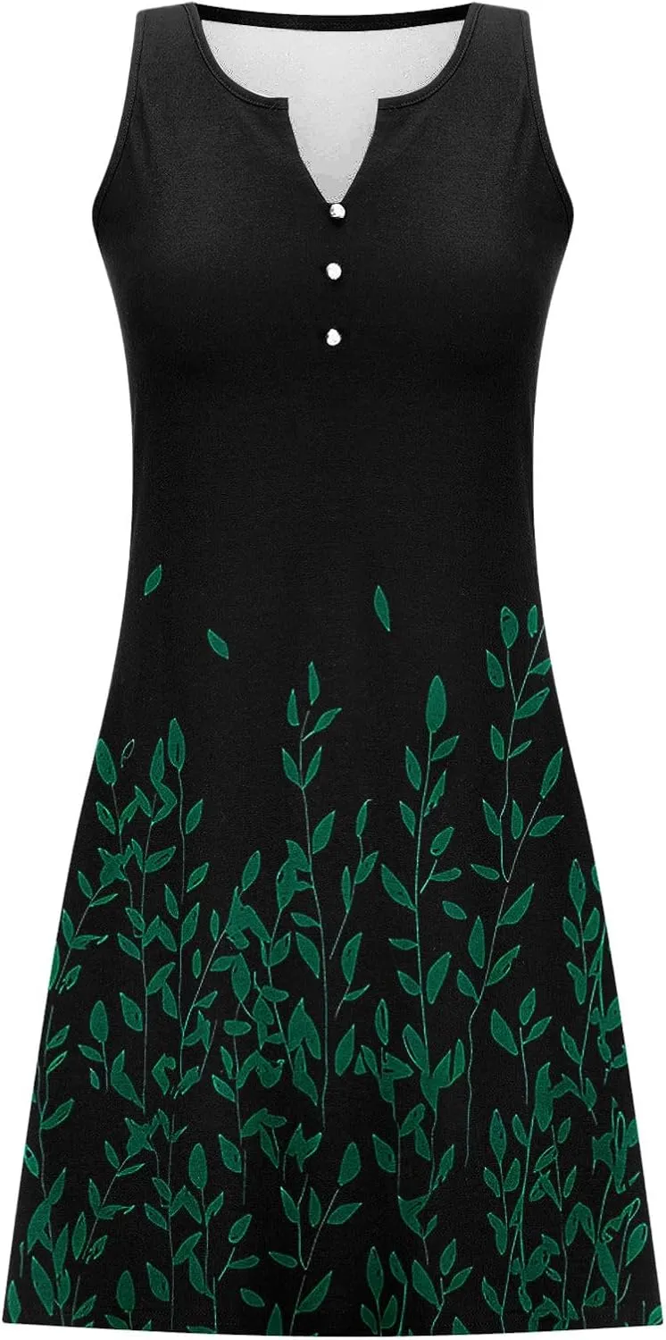 Floral Print Casual Summer Dress for Women Sleeveless Button Front Vintage Vestidos Casuales para Mujer