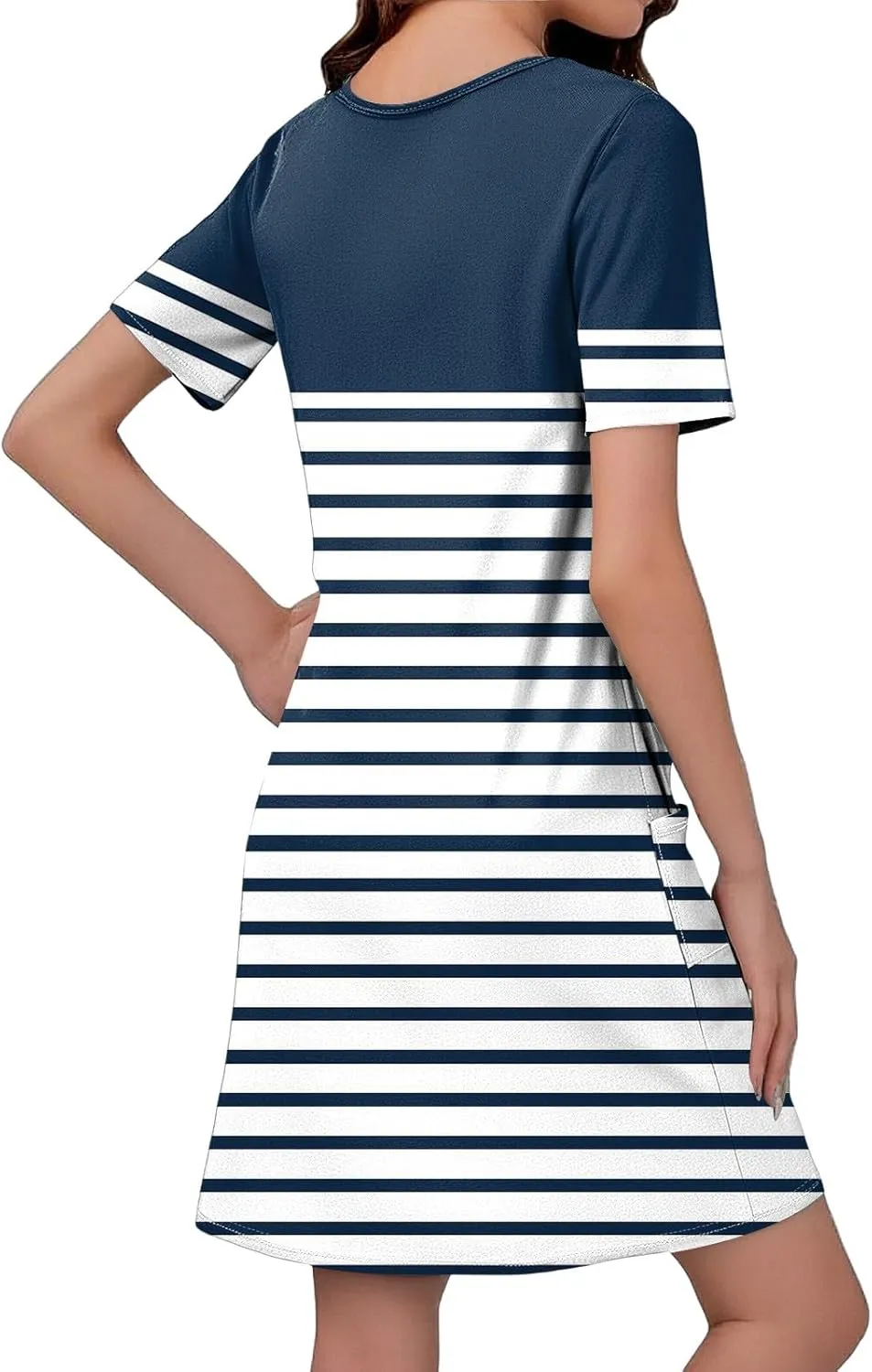 Flowy Summer Dress Crew Neck Short Sleeve Printed Graphic Tshirt Tunic Sexy Mini Dress with Pockets, S-3XL