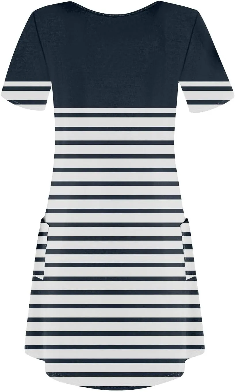 Flowy Summer Dress Crew Neck Short Sleeve Printed Graphic Tshirt Tunic Sexy Mini Dress with Pockets, S-3XL
