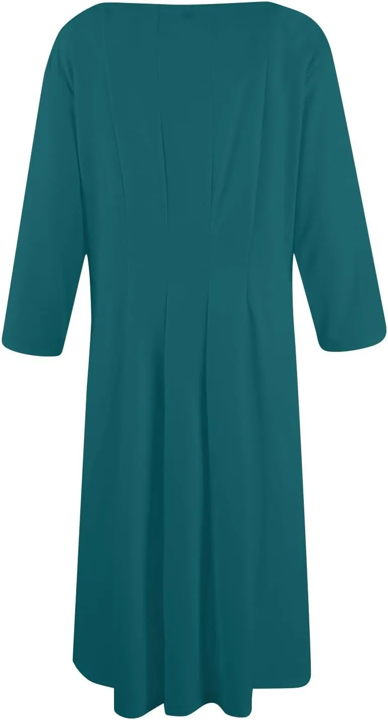 Formal Casual Dresses for Women 2025 Summer Spring 3/4 Sleeve Midi Casual Swing Pleated A Line Dress