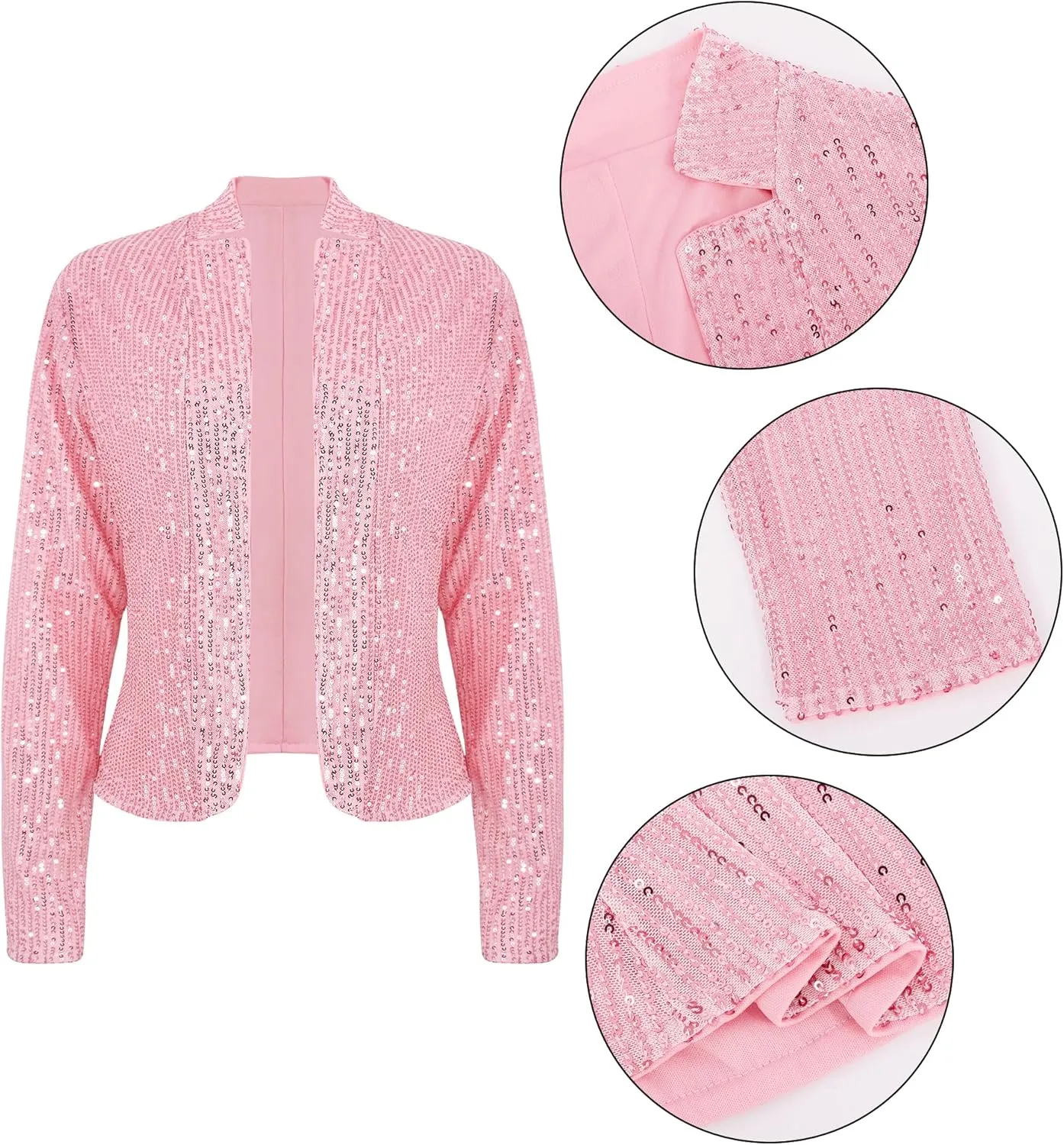 Haoohu Womens Sequin Short Jackets Long Sleeve Open Front Coat Glitter Blazer Casual Coat Party Clubwear