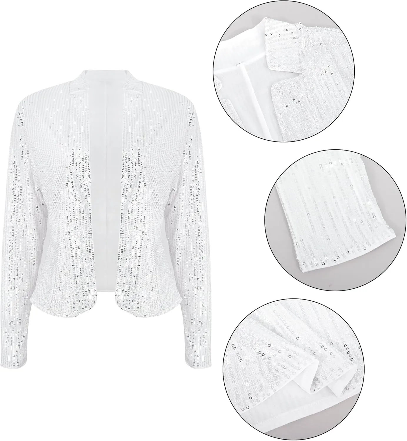 Haoohu Womens Sequin Short Jackets Long Sleeve Open Front Coat Glitter Blazer Casual Coat Party Clubwear