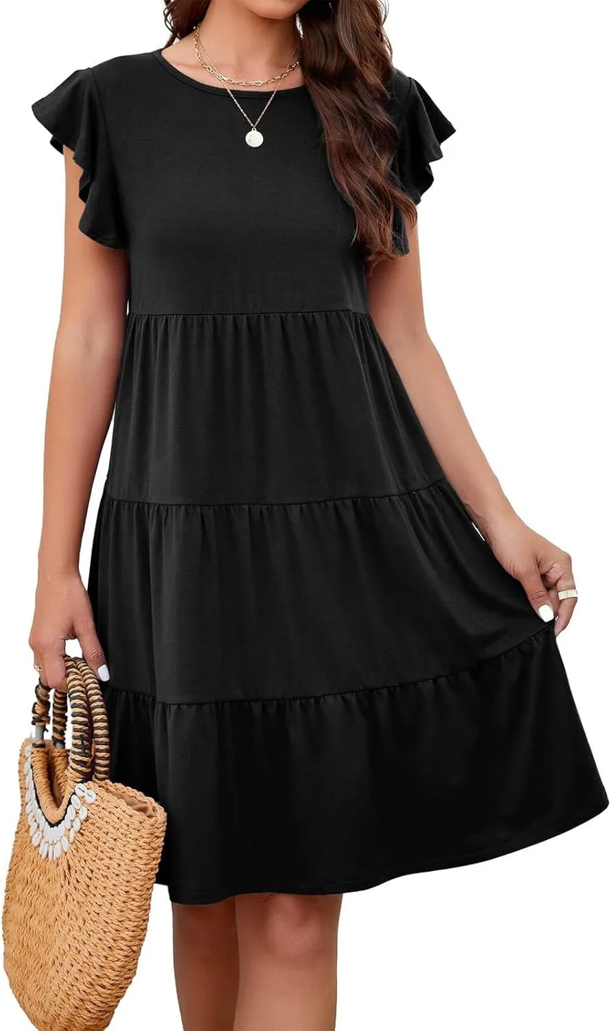 HGOOGY Spring Dress Plus Size Dress for Women Casual Beach Cute Ruffle Sleeve Mini Casual Maxi Dresses for Women