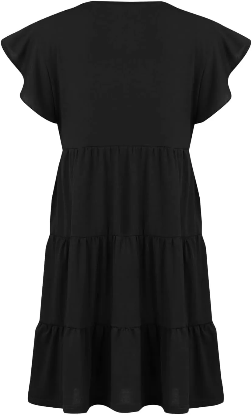 HGOOGY Spring Dress Plus Size Dress for Women Casual Beach Cute Ruffle Sleeve Mini Casual Maxi Dresses for Women