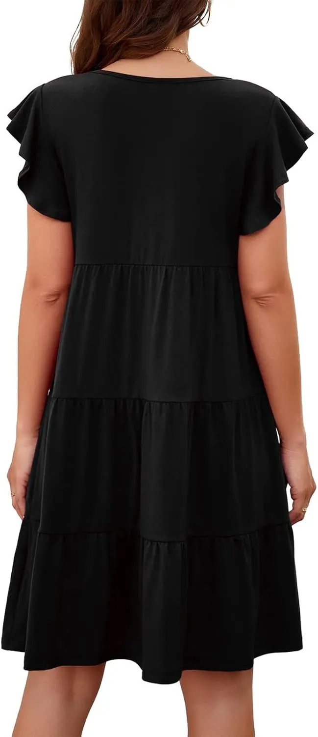 HGOOGY Spring Dress Plus Size Dress for Women Casual Beach Cute Ruffle Sleeve Mini Casual Maxi Dresses for Women