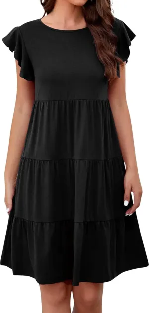HGOOGY Spring Dress Plus Size Dress for Women Casual Beach Cute Ruffle Sleeve Mini Casual Maxi Dresses for Women
