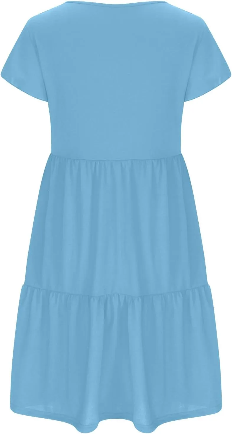 hlysgo Women's Casual Mini Dresses 2024 Summer V Neck Flowy Flutter Sleeve Dress Casual Short Ruffle Sundresses