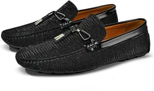 HOOENG Loafers for Men Round Toe Shiny Vegan Leather Comfortable Lightweight Flat Heel Classic Outdoor Slip On (Color : Black, Size : 11)