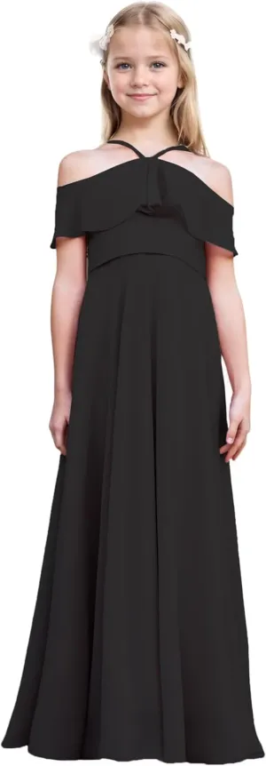 Junior Bridesmaid Dresses Flower Girl Dress Chiffon Maxi Sleeveless A-line for Wedding Teen Girls Party Gowns