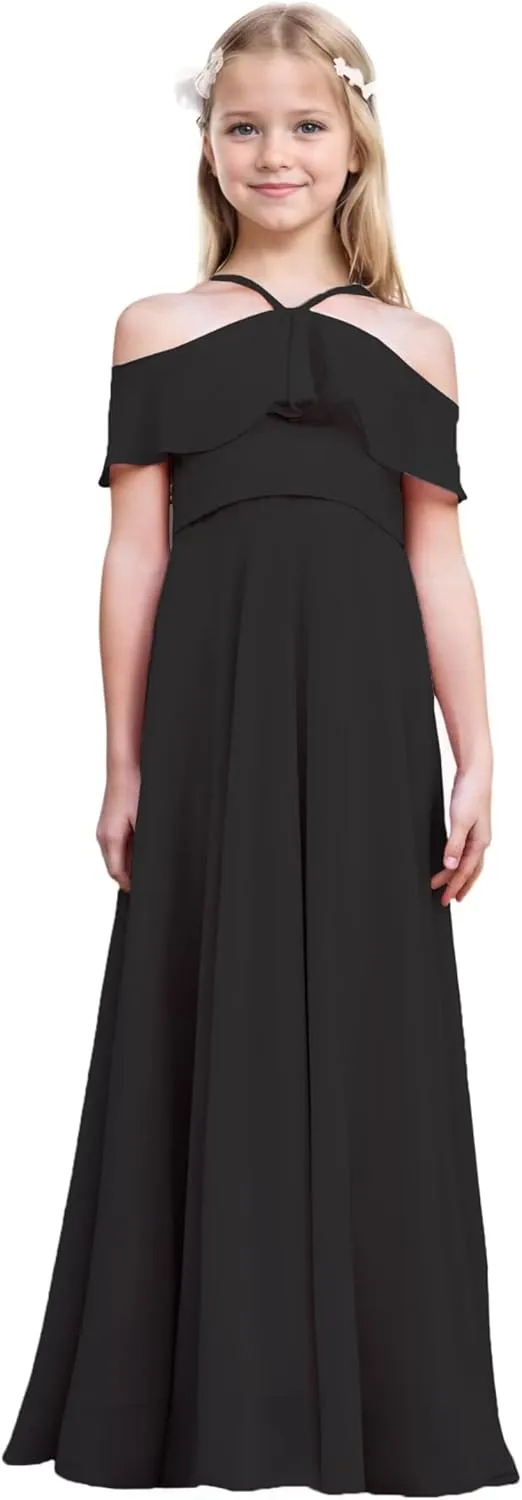 Junior Bridesmaid Dresses Flower Girl Dress Chiffon Maxi Sleeveless A-line for Wedding Teen Girls Party Gowns