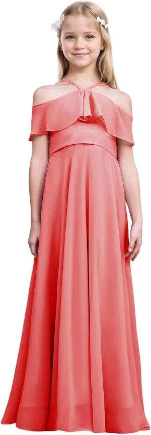 Junior Bridesmaid Dresses Flower Girl Dress Chiffon Maxi Sleeveless A-line for Wedding Teen Girls Party Gowns