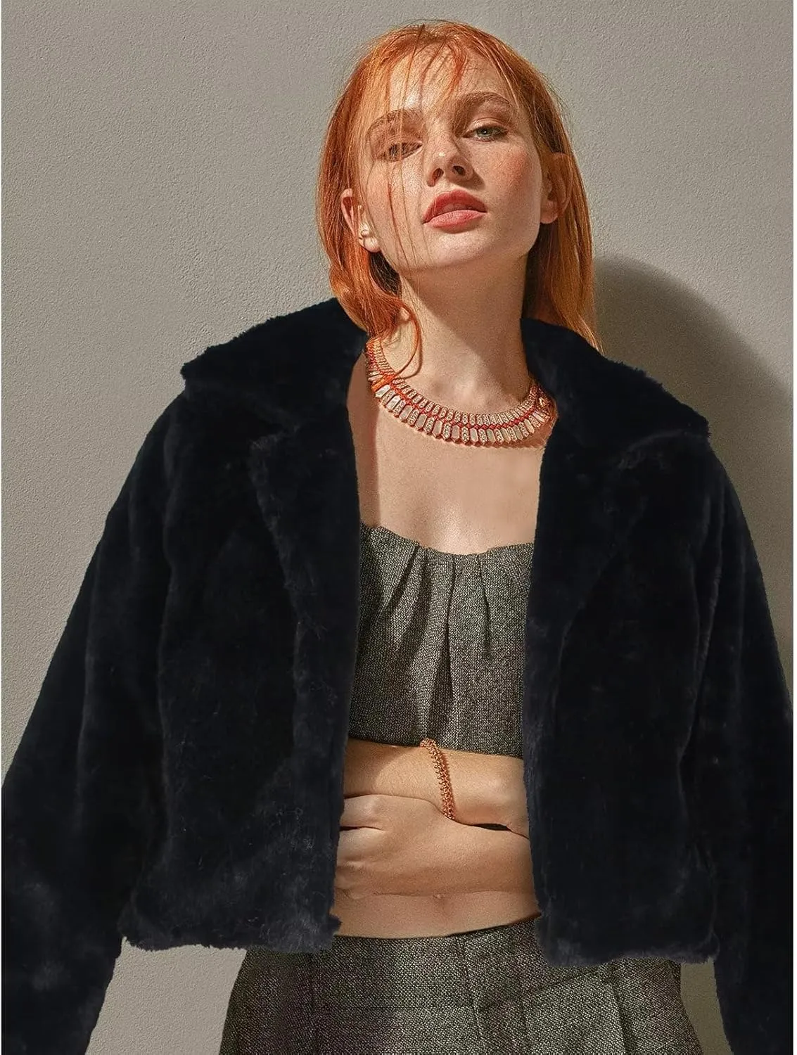 JURIS Ladies Fur Coats Fur Coat - A Stylish Winter Essential Faux Fur Cardigan Short Jacket Women's Plush Jacket
