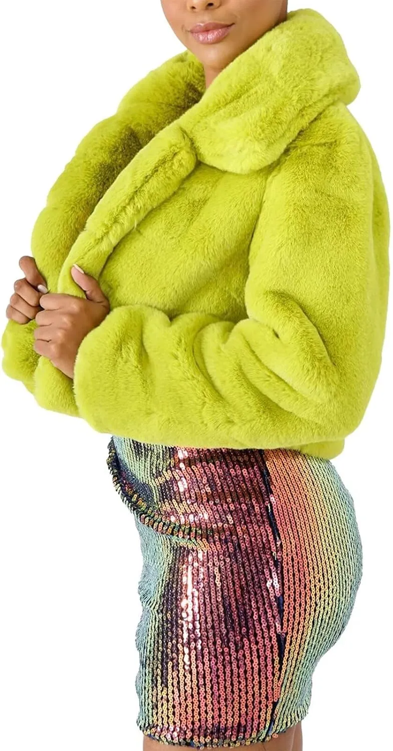 JURIS Ladies Fur Coats Fur Coat - A Stylish Winter Essential Faux Fur Cardigan Short Jacket Women's Plush Jacket