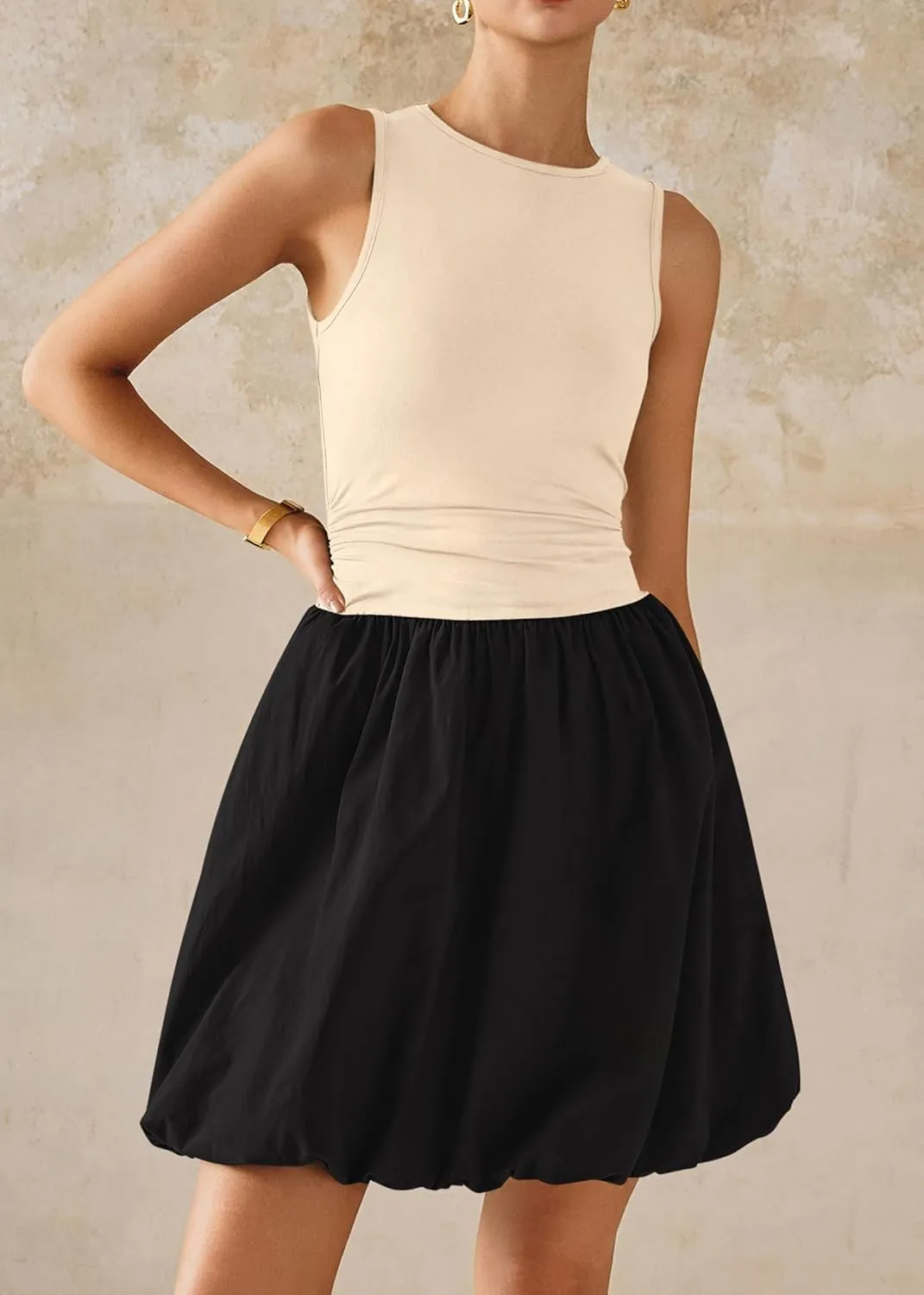 KIRUNDO Summer Bubble Dress for Women 2025 Casual Mini Spring Bodycon Cocktail Dresses Sleeveless Drop Waist Sundress Beach