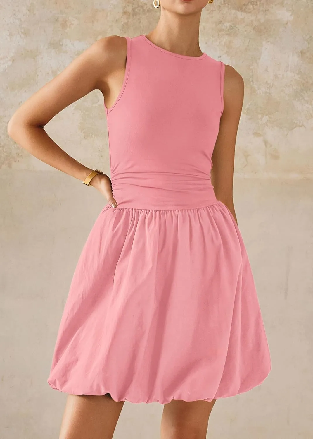 KIRUNDO Summer Bubble Dress for Women 2025 Casual Mini Spring Bodycon Cocktail Dresses Sleeveless Drop Waist Sundress Beach