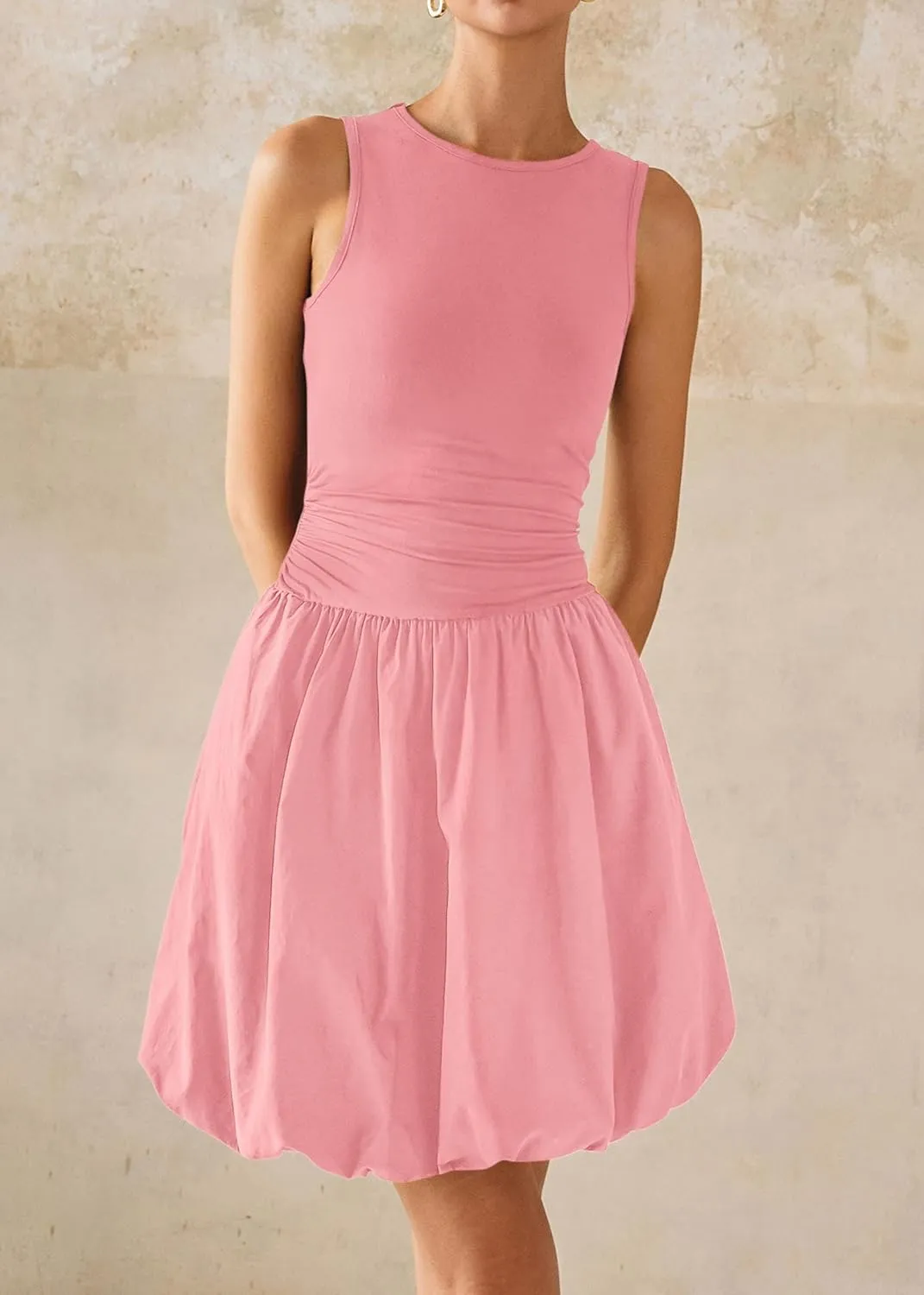 KIRUNDO Summer Bubble Dress for Women 2025 Casual Mini Spring Bodycon Cocktail Dresses Sleeveless Drop Waist Sundress Beach