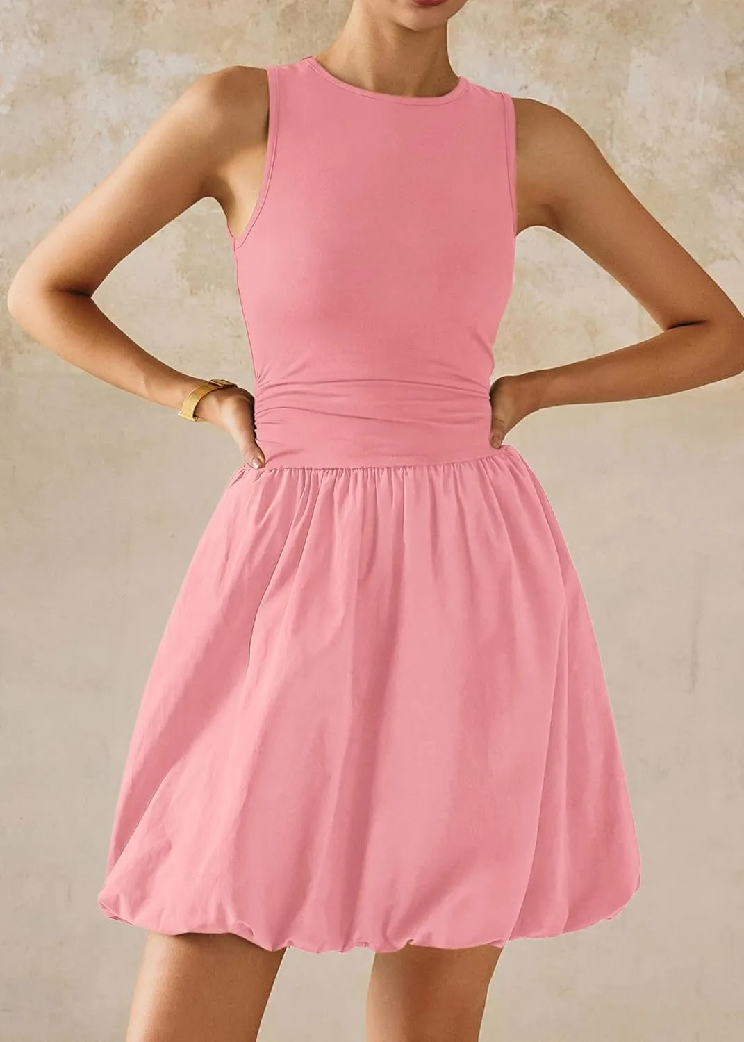 KIRUNDO Summer Bubble Dress for Women 2025 Casual Mini Spring Bodycon Cocktail Dresses Sleeveless Drop Waist Sundress Beach