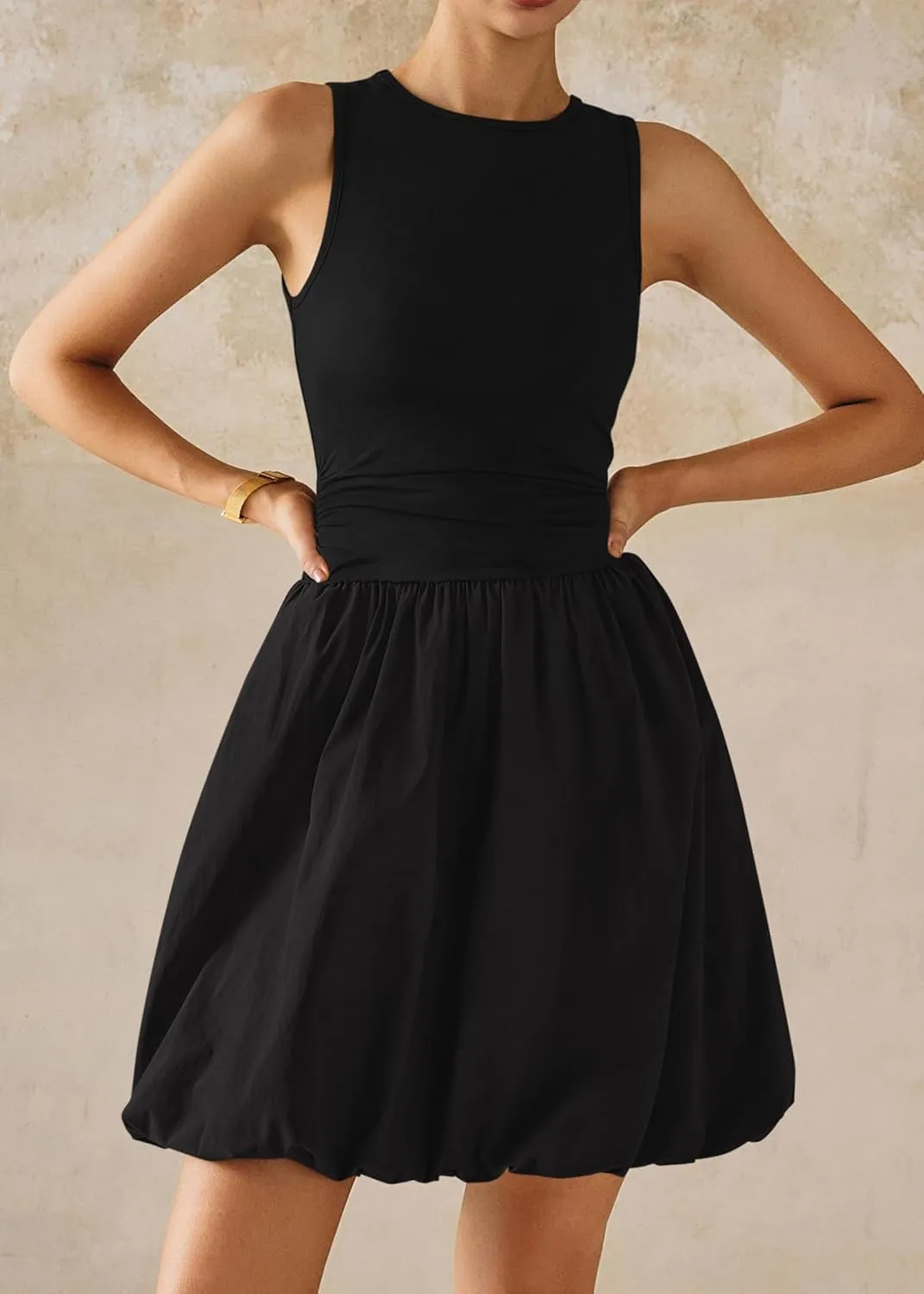 KIRUNDO Summer Bubble Dress for Women 2025 Casual Mini Spring Bodycon Cocktail Dresses Sleeveless Drop Waist Sundress Beach