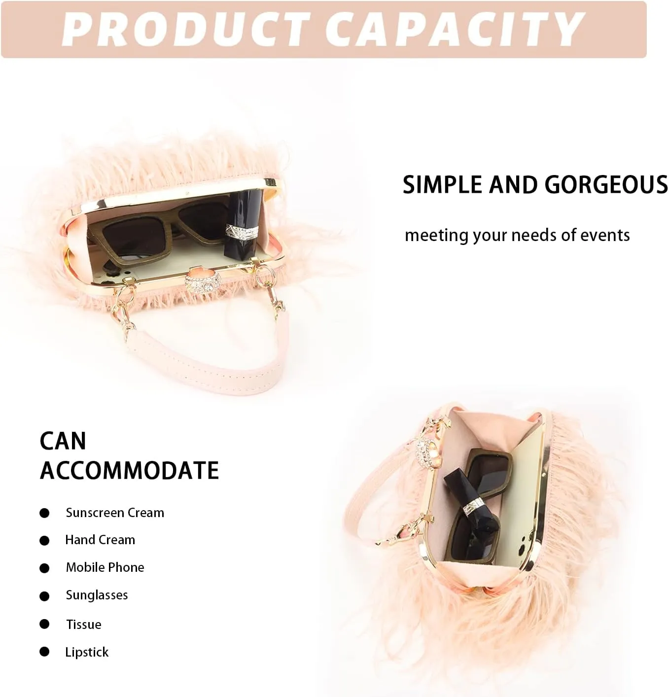 KUANG! Real Natural Ostrich Feather Clutch Evening Bag Fashion Handbag Purse for Banquet Party