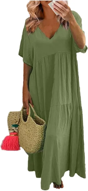 Ladies Easter Dresses Summer Maxi Dresses 2025 Floral Pattern V-Neck Classical Casual Church Services Casual Dresses