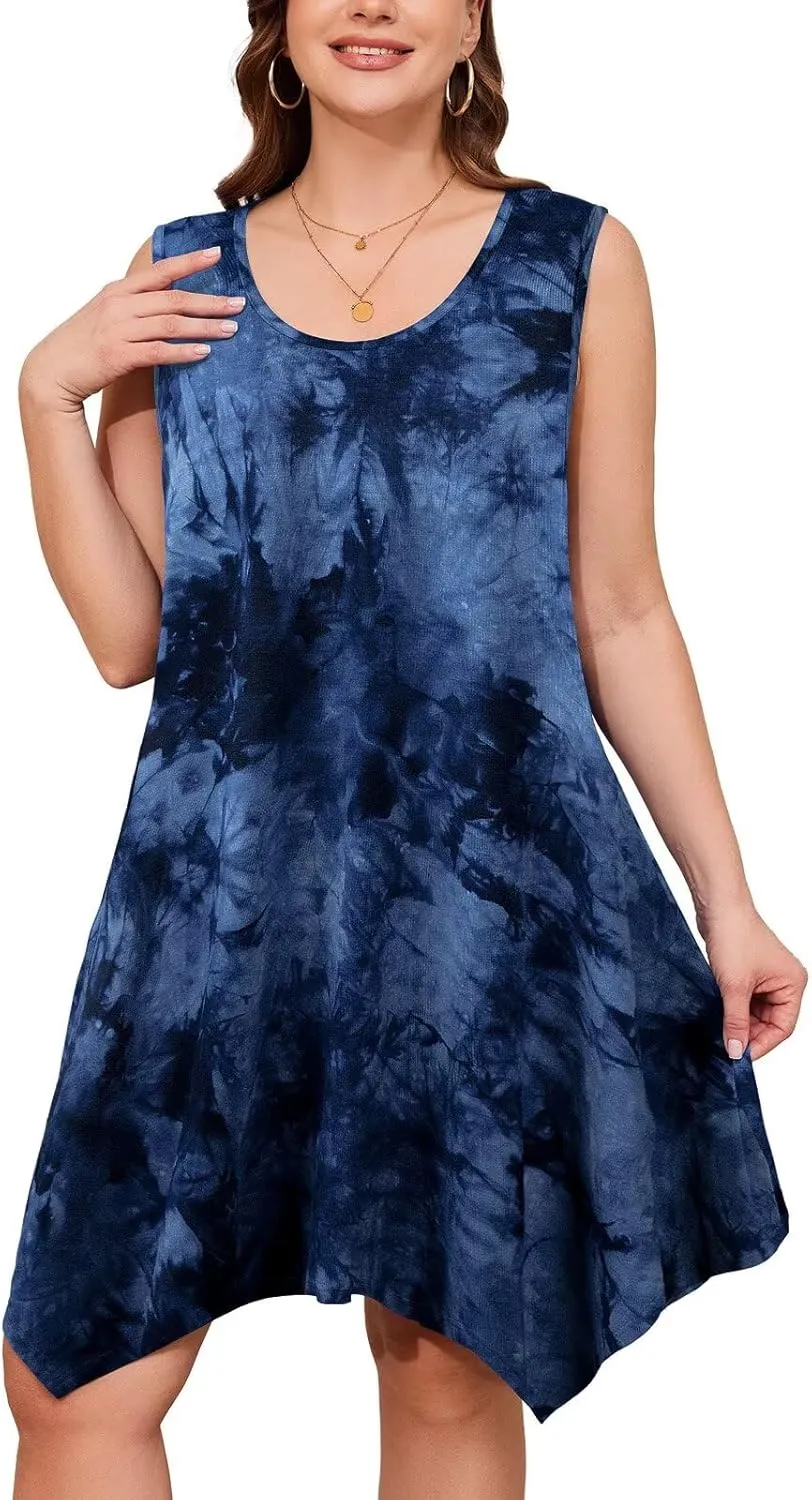 LARACE Plus Size Summer Dresses for Womens Sleeveless Midi Sundress with Pockets Casual Loose Fitting Tank Dress Flowy Dress