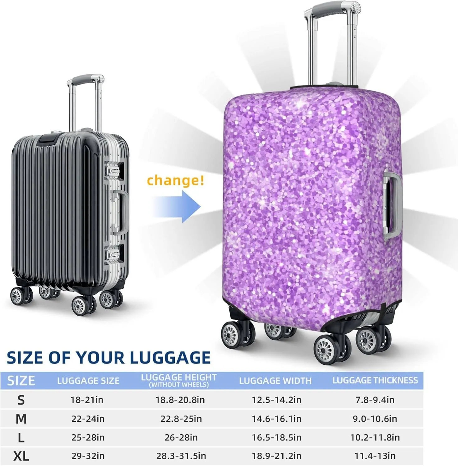 Lilac Glittering Luggage Cover,Washable Suitcase Covers Fashion Luggage Covers,Anti-Scratch Suitcase Protector Cover