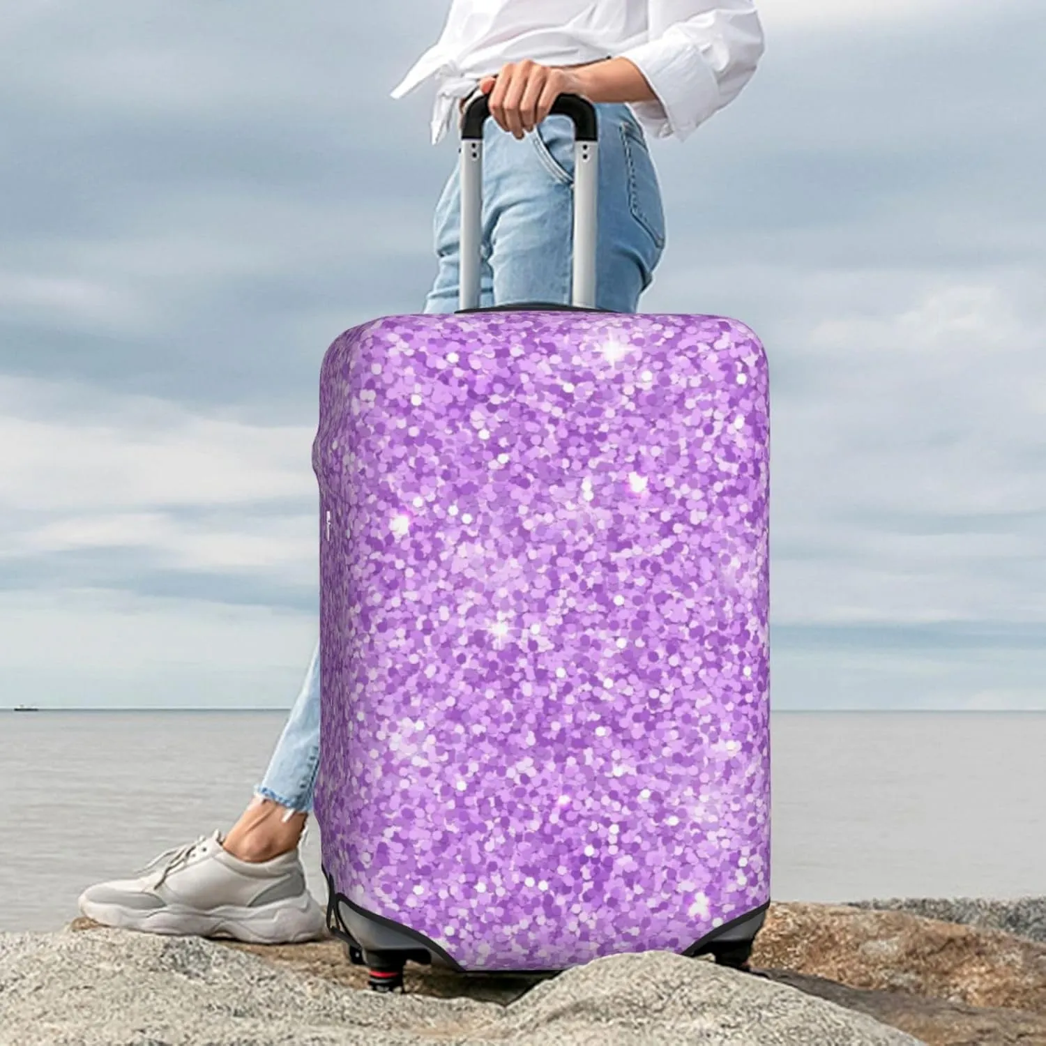 Lilac Glittering Luggage Cover,Washable Suitcase Covers Fashion Luggage Covers,Anti-Scratch Suitcase Protector Cover