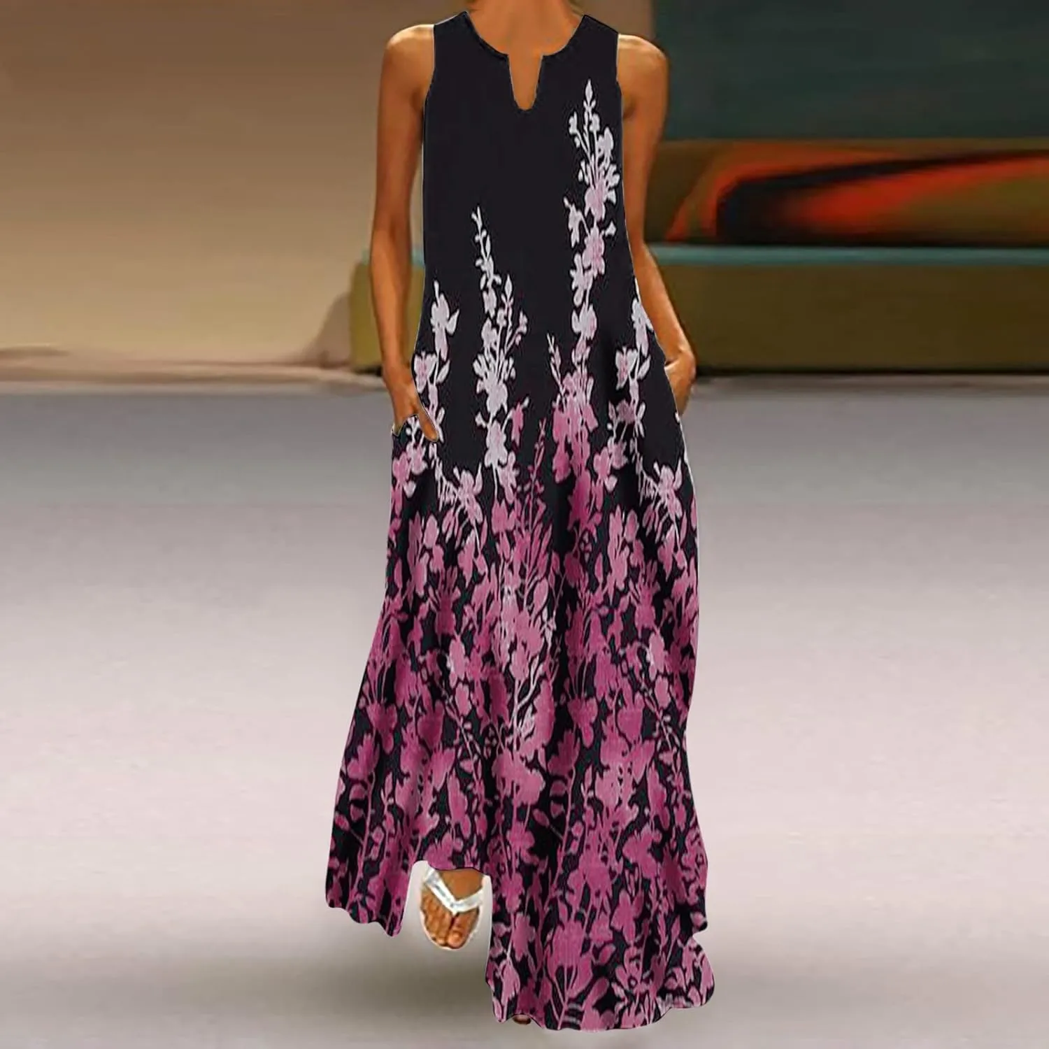 LRMQS Summer Dresses for Women 2025 Vacation Beach Casual Flowy Spring Maxi Dress Floral Plus Size Sundress Long Sun Dresses