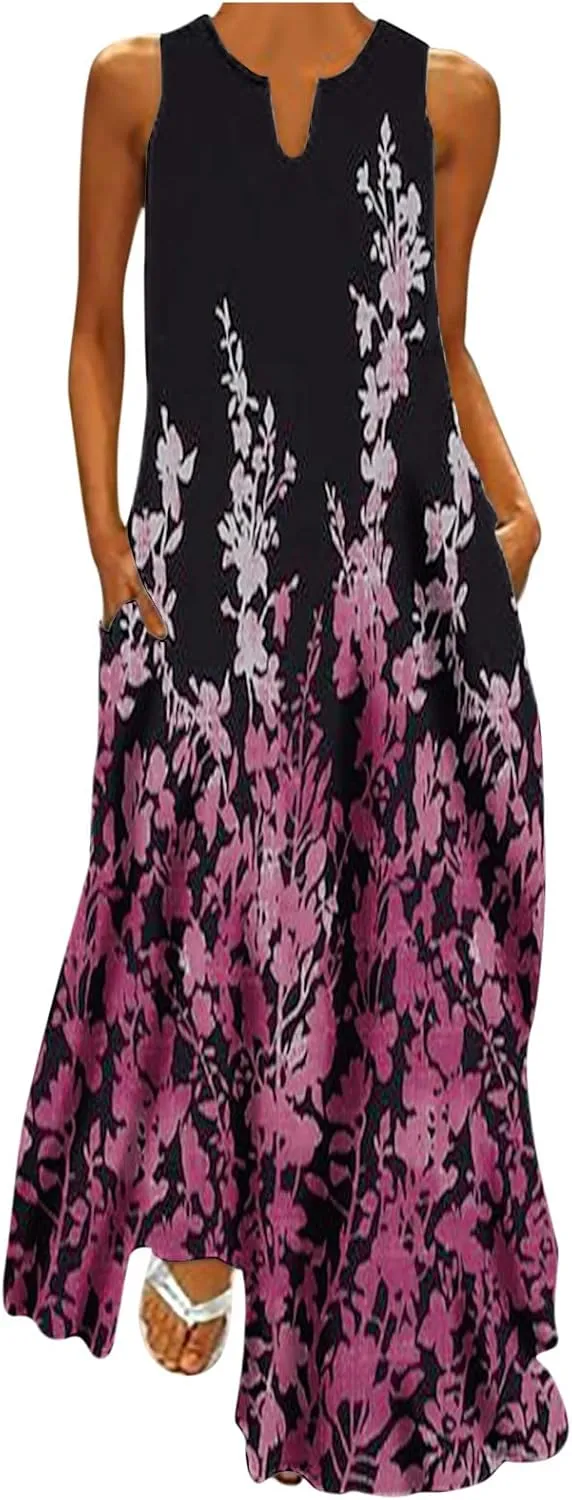 LRMQS Summer Dresses for Women 2025 Vacation Beach Casual Flowy Spring Maxi Dress Floral Plus Size Sundress Long Sun Dresses