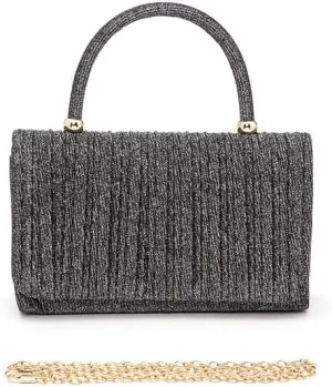 Lurex Pleated Top Handle Sparkly Handbag with Chain Evening Clutch Bag Luxury Womens Handbag Parties Weddings Dinners