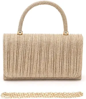 Lurex Pleated Top Handle Sparkly Handbag with Chain Evening Clutch Bag Luxury Womens Handbag Parties Weddings Dinners