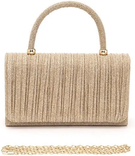 Lurex Pleated Top Handle Sparkly Handbag with Chain Evening Clutch Bag Luxury Womens Handbag Parties Weddings Dinners
