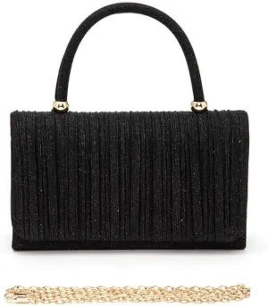 Lurex Pleated Top Handle Sparkly Handbag with Chain Evening Clutch Bag Luxury Womens Handbag Parties Weddings Dinners
