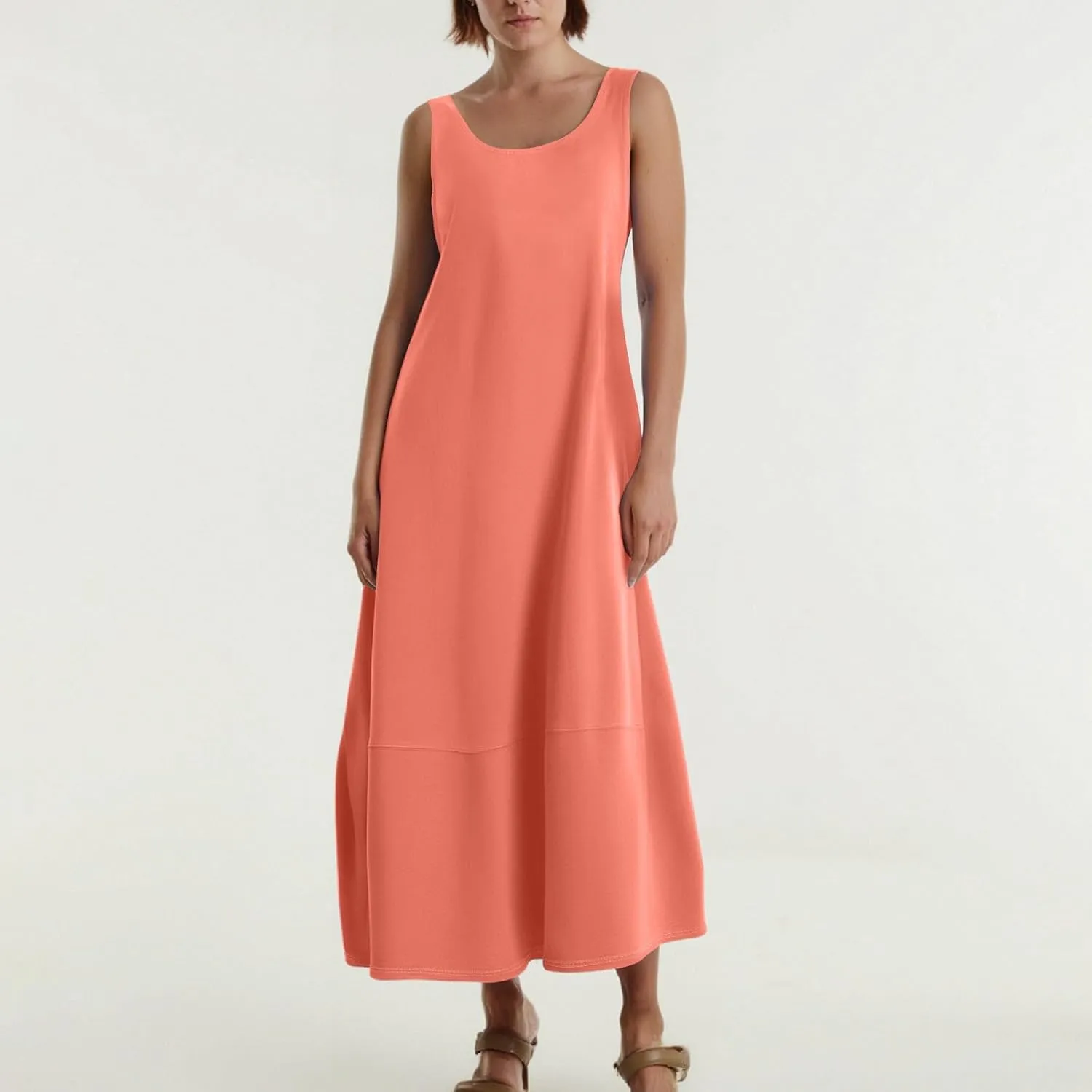 Maxi Dresses for Women 2025 Summer Beach Vacation Boho Dress Plus Size Sleeveless Crewneck Sundresses with Pockets
