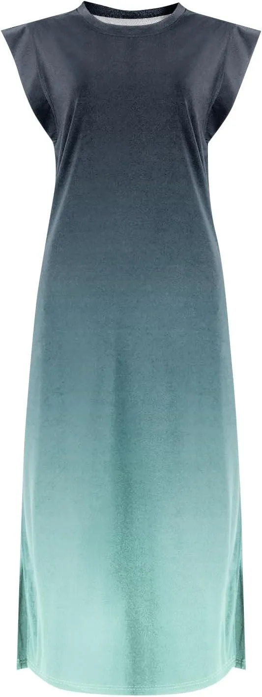 Maxi Dresses for Women 2025 Summer Short Sleeve Beach Sundresses Casual Crewneck Split Long Dress with Pocket