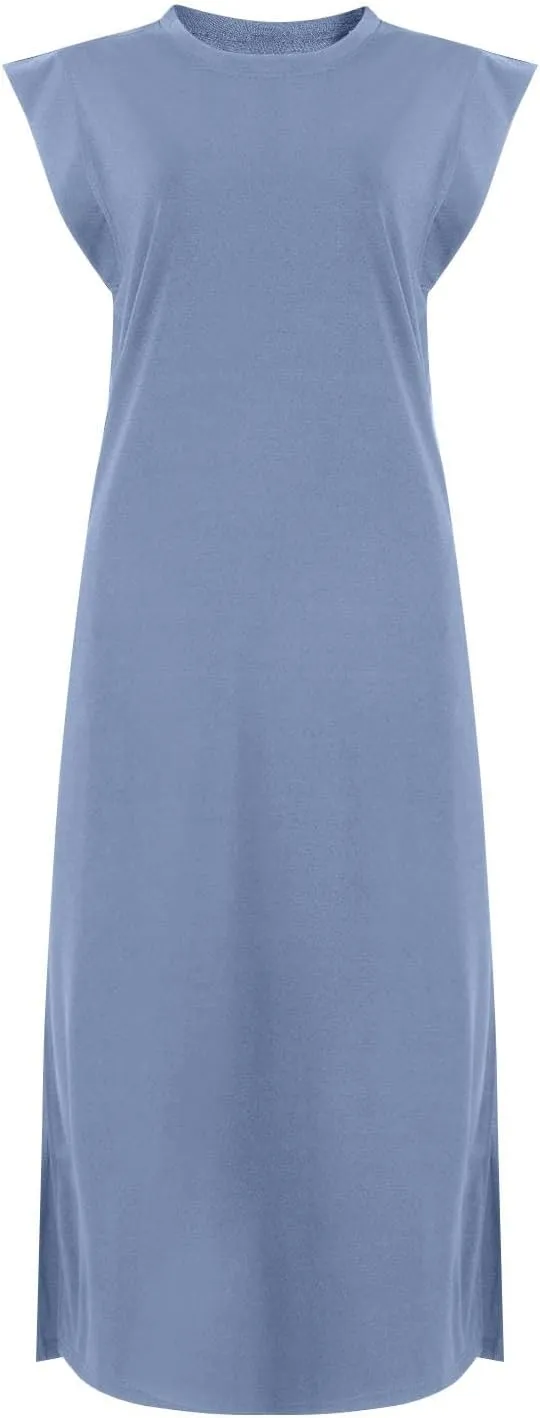 Maxi Dresses for Women 2025 Summer Short Sleeve Beach Sundresses Casual Crewneck Split Long Dress with Pocket