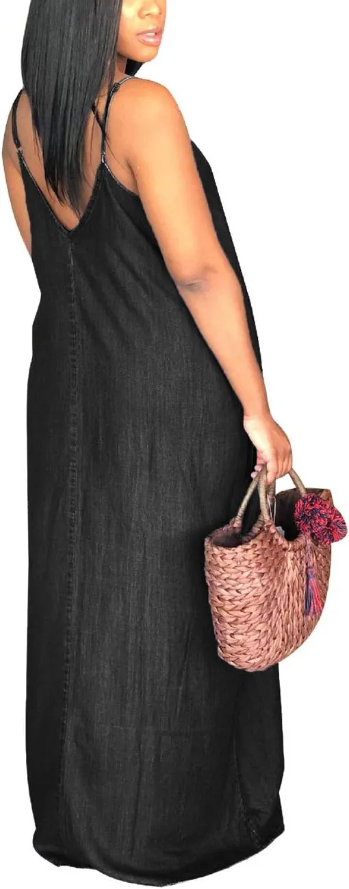 Maxi Dresses for Women Sexy Casual Spaghetti Strap Long Summer Sundress with Pockets