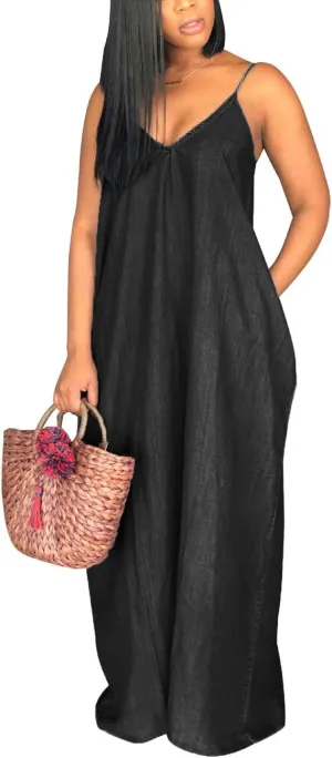 Maxi Dresses for Women Sexy Casual Spaghetti Strap Long Summer Sundress with Pockets