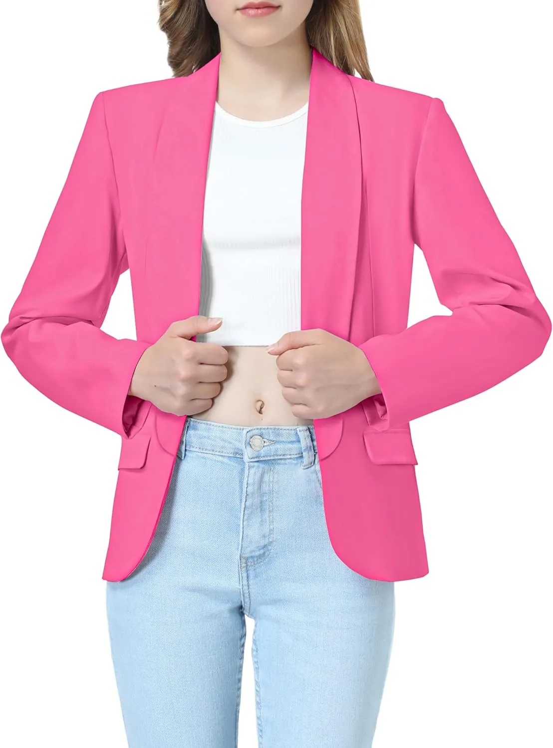 Mebius Girls Blazer Jacket Long Sleeve Shawl Collar Open Front Formal Blazers Suit Inner Pocket for Kids Size 6-12 Year