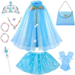 Meland Princess Dress up Clothes for Little Girl, 11Pcs Princess Cape with Crown, Princess Dresses for Girl 3-8 Birthday Gift