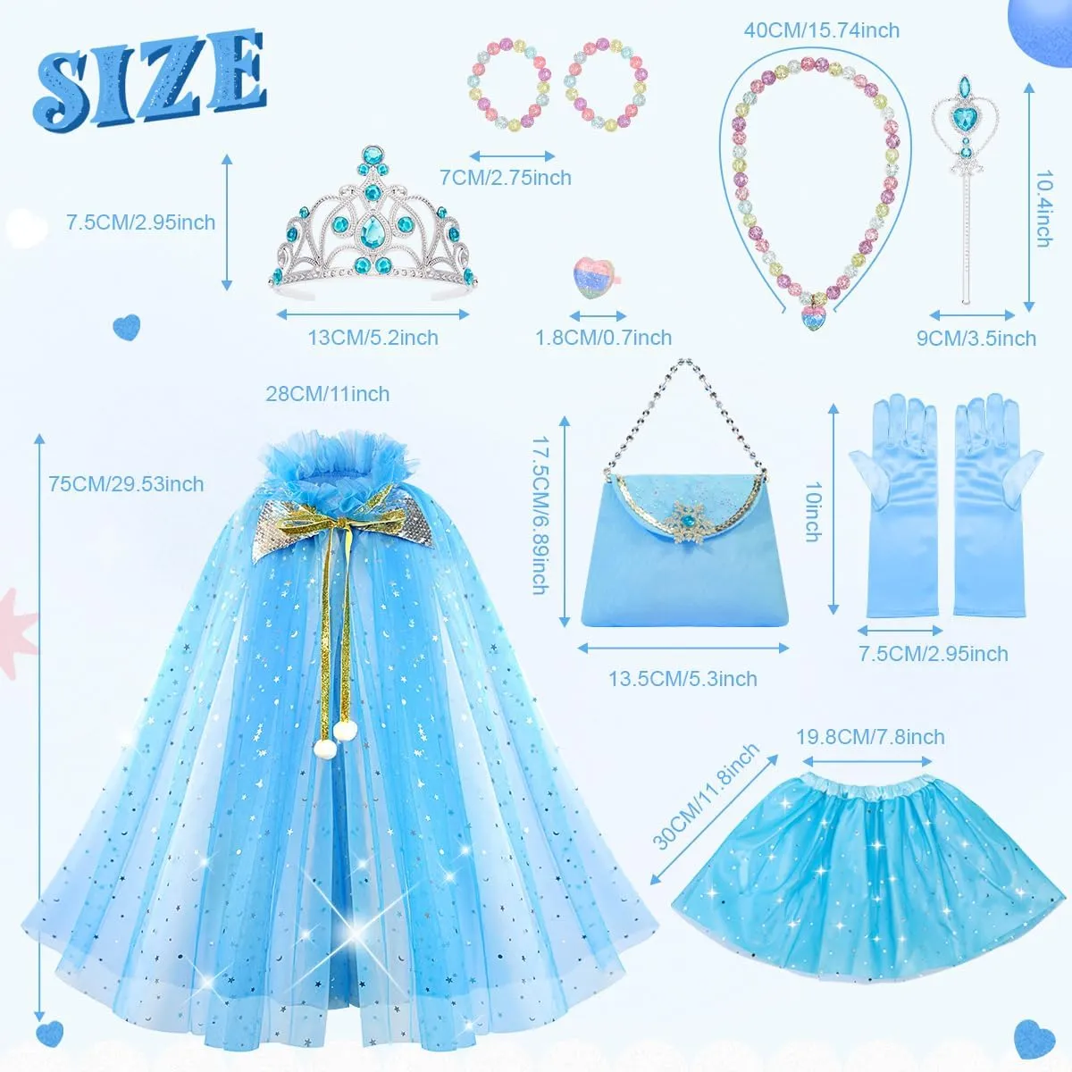 Meland Princess Dress up Clothes for Little Girl, 11Pcs Princess Cape with Crown, Princess Dresses for Girl 3-8 Birthday Gift