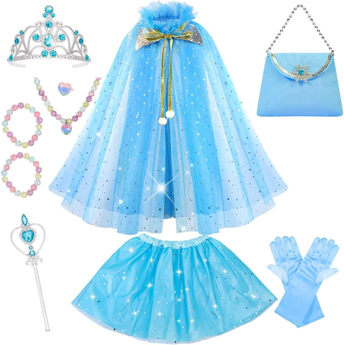 Meland Princess Dress up Clothes for Little Girl, 11Pcs Princess Cape with Crown, Princess Dresses for Girl 3-8 Birthday Gift