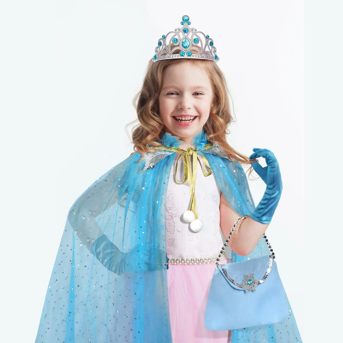 Meland Princess Dress up Clothes for Little Girl, 11Pcs Princess Cape with Crown, Princess Dresses for Girl 3-8 Birthday Gift