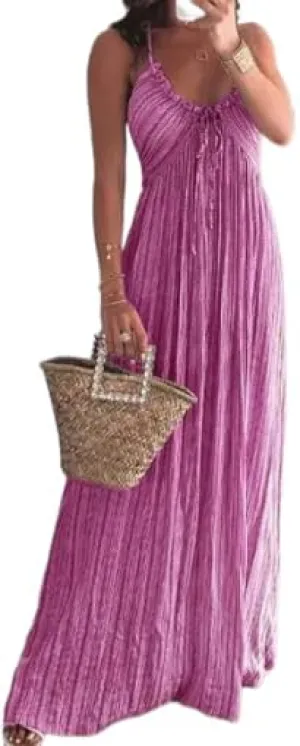 Melliflo Sexy Sleeveless Halter Dresses for Women V Neck Tie Back Maxi Dress Summer Backless Long Ruffle Sundress